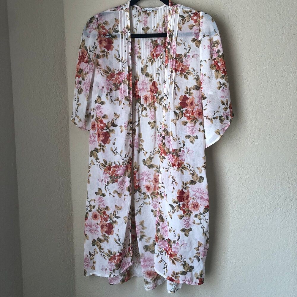 American Eagle Outfitters Medium Kimono Cardigan Rose Print Sheer Cottage Core